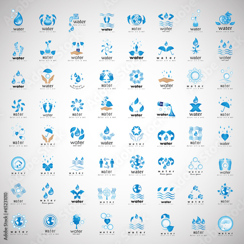 Water And Drop Icons Set - Isolated On Gray