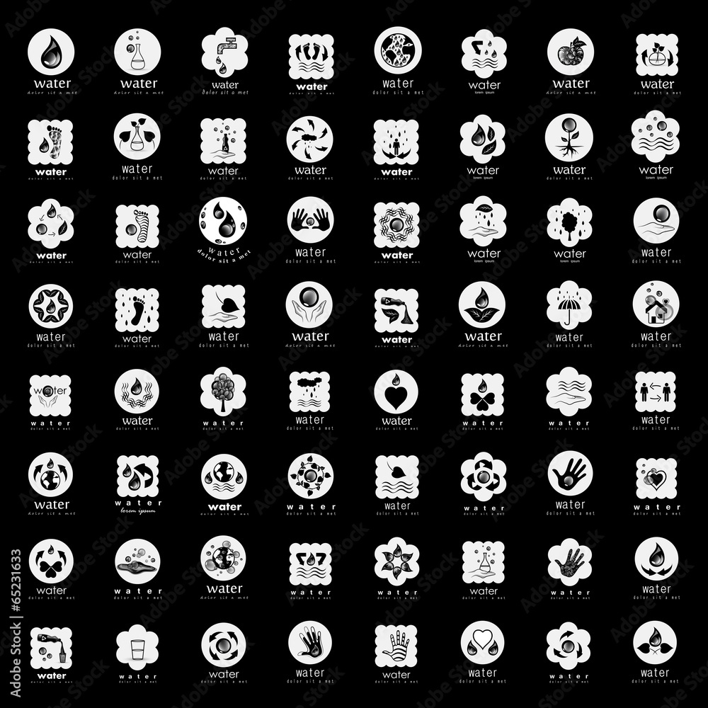 Water Icons Set - Isolated On Black Background Water Icons Set - Isolated On Black Background