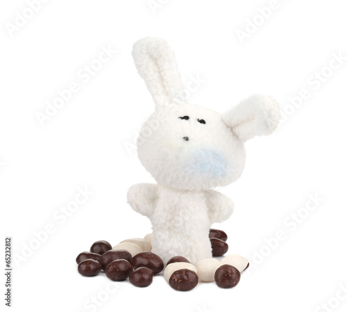 Easter rabbit and chocolate bonbons.