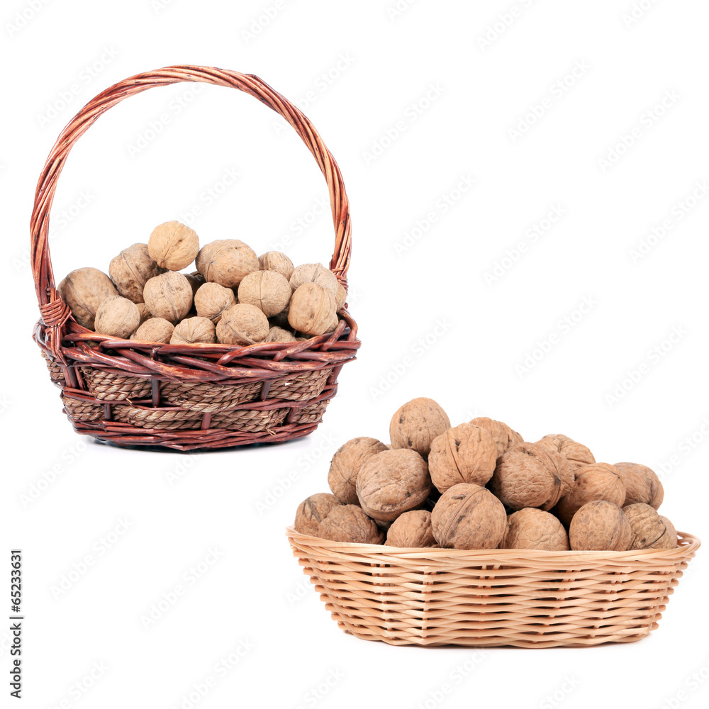 Two basket with walnuts.