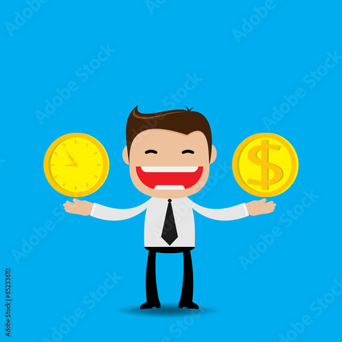 Businessman character with time and money concept