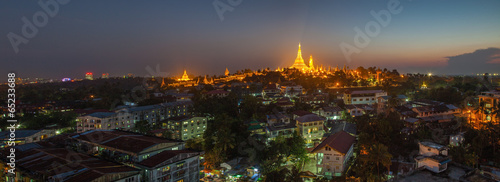 View at dawn of the Shwedagon Pagoda, Yangoon, Myanmar photo