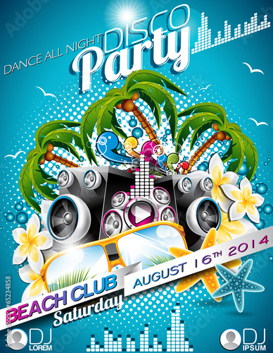Vector Disco Party Flyer Design with speakers