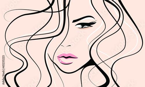 Woman with pink lips curly hair beauty icon