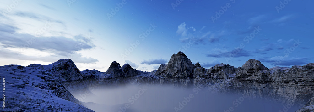 beautiful sunset over mountains. 3d render 