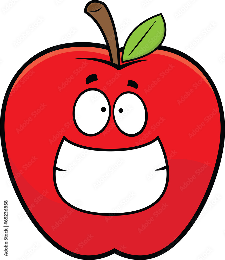 Obraz premium Cartoon Grinning Red Apple