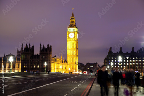 Night view of Big Ben and Houses of Parliament, London UK