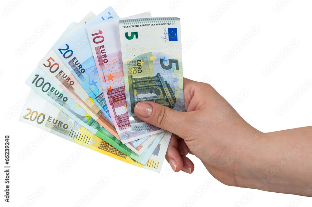 Hand holding euro banknotes Hand holding euro banknotes
