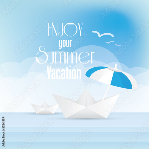 summer holiday poster with origami paper boats
