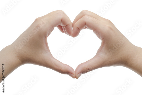 Hands in the form of heart isolated on white background