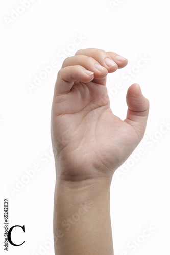 Hand sign language alphabet isolated on white