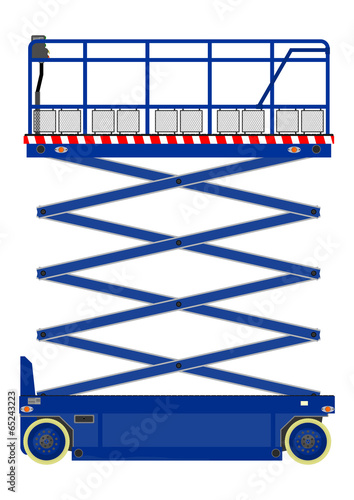 Self propelled scissor lift isolated on white background.