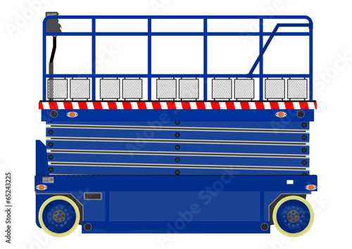 Self propelled scissor lift isolated on white background.