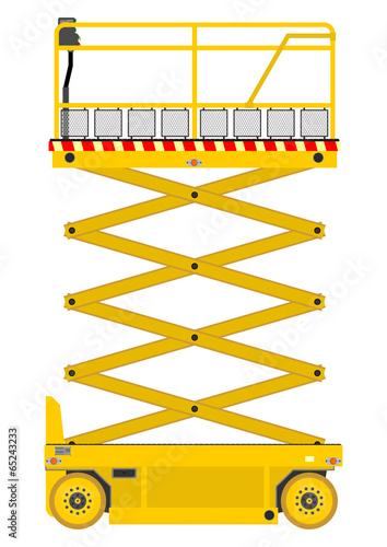Self propelled scissor lift isolated on white background.