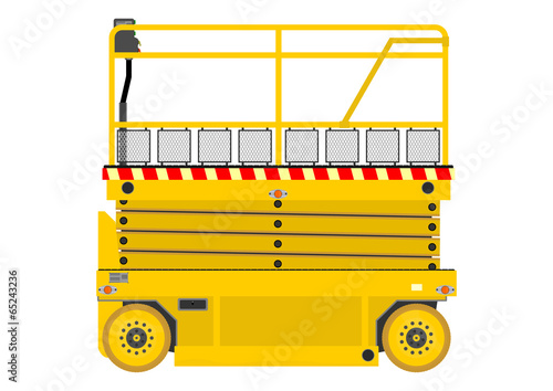 Self propelled scissor lift isolated on white background.