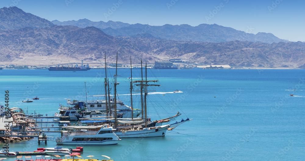 Marina and moored yachts in Eilat, Israel