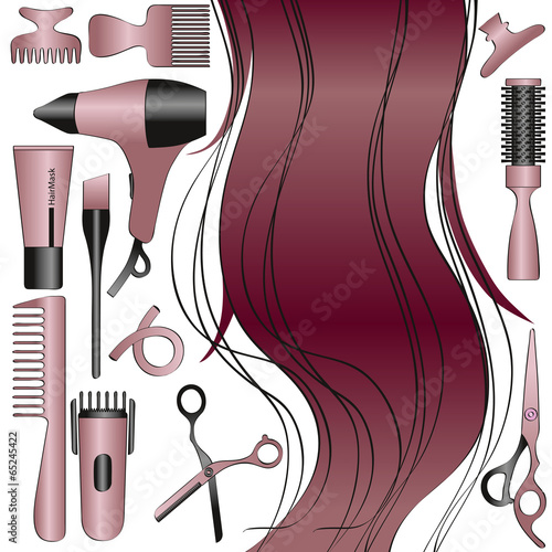 hairdresser equipment with hair