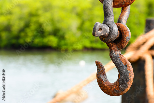 Closeup old rusty steel hook