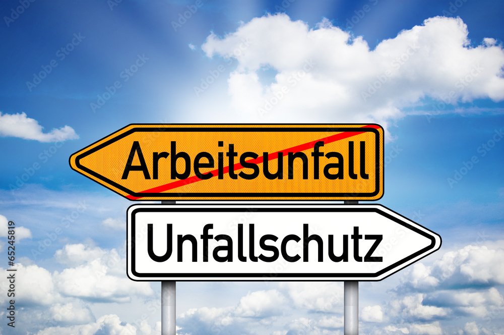 Wegweiser mti Arbeitsunfall und Unfallschutz Wegweiser mti Arbeitsunfall und Unfallschutz