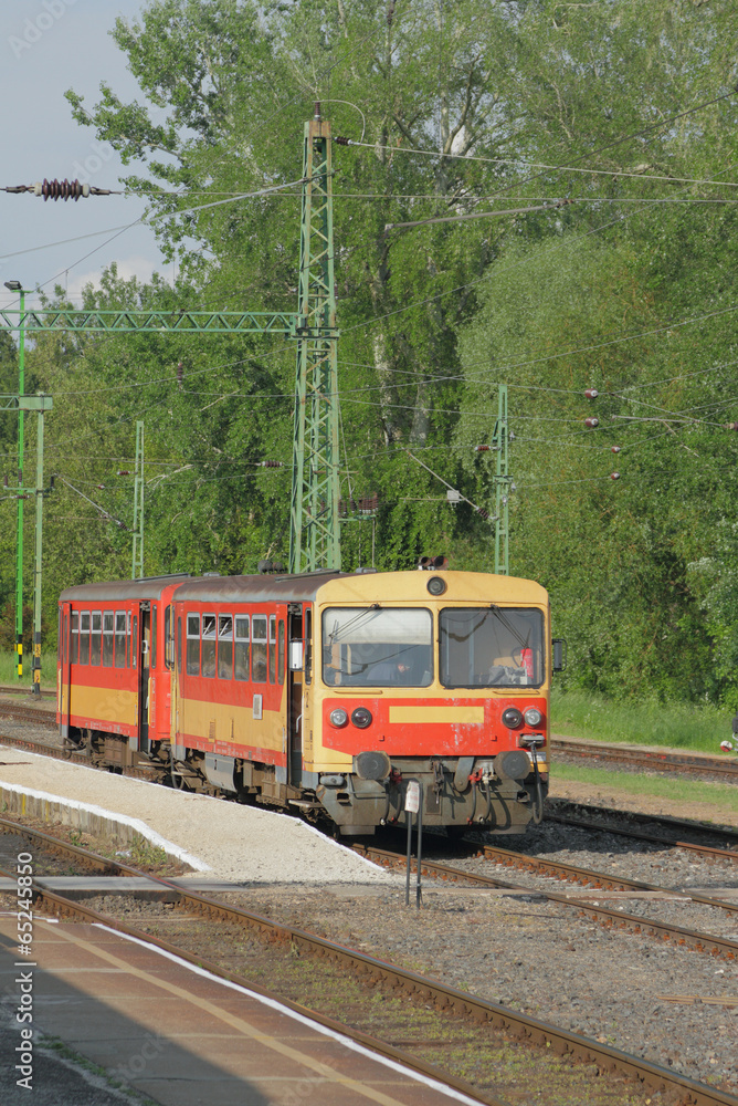 Naklejka premium Dwuwagonowy podmiejski pociąg elektryczny. Kestkhey, Węgry