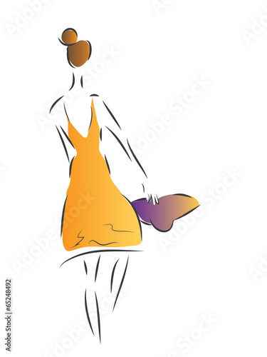 Illustration of a Woman with dress and summer hat