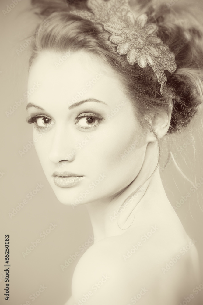 image in sepia tone. Beauty Portrait. Skin Care Concept