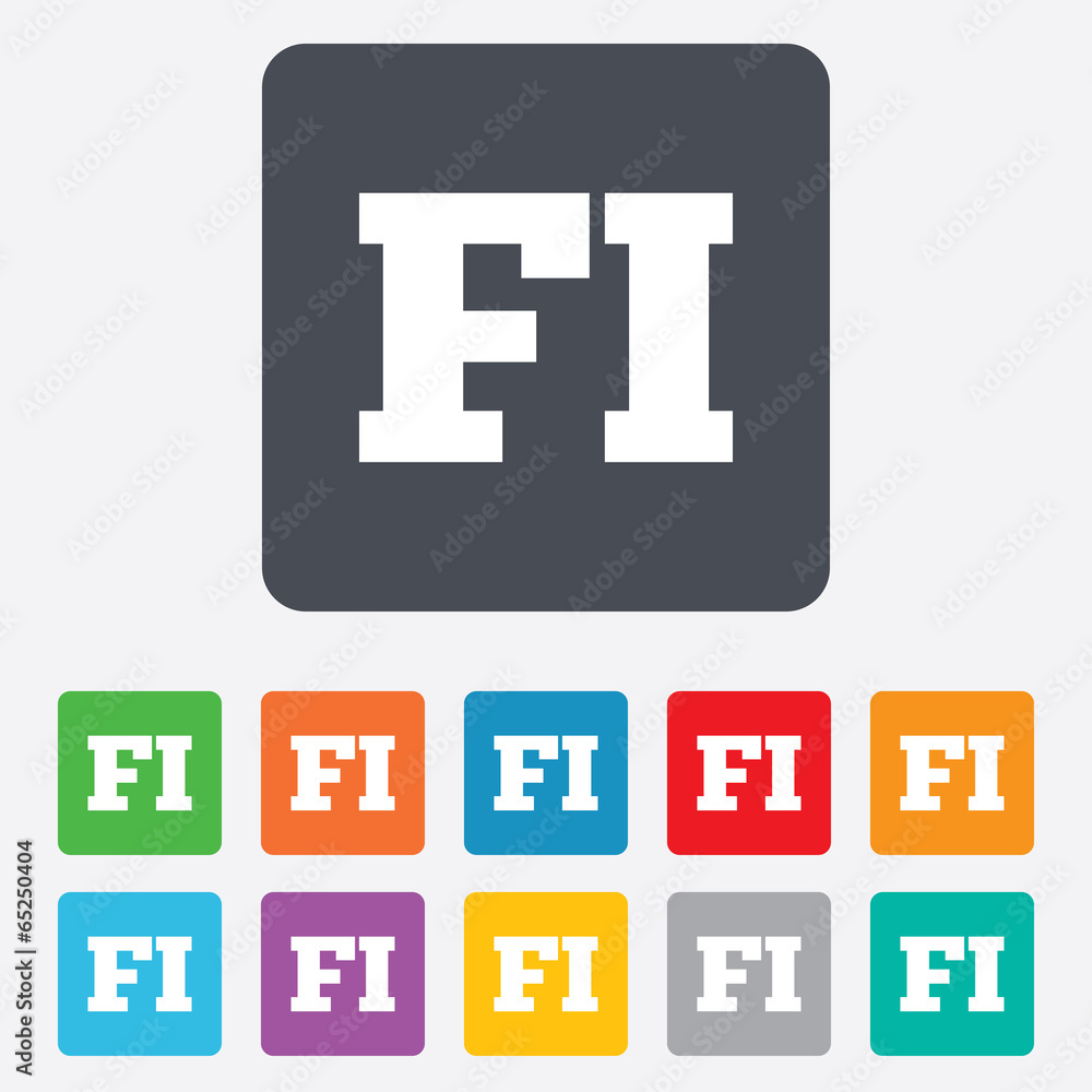 Finnish language sign icon. FI translation. Finnish language sign icon. FI translation.