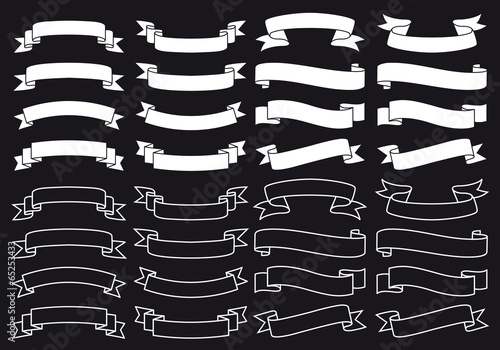 ribbon banners on chalkboard, vector set