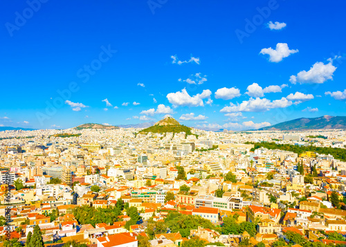 Aerial view of Athens town with lecabetus hill in Greece photo