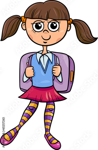 primary school girl cartoon illustration