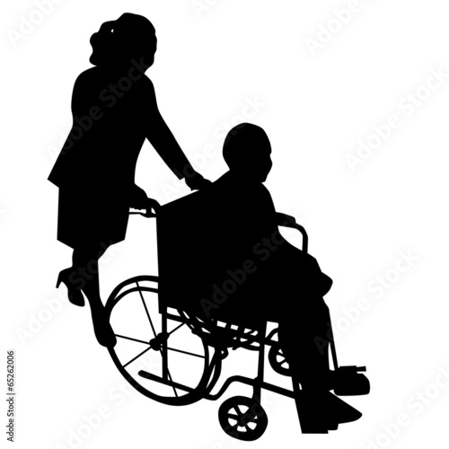 Silhouettes of woman in wheelchair
