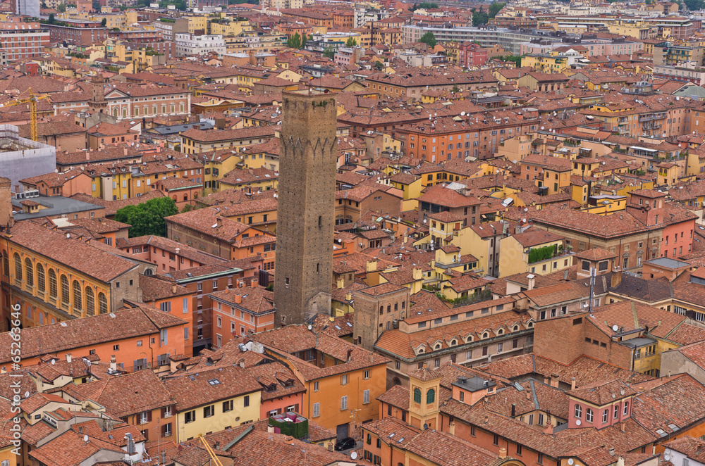 Cityscape view from two towers, city of Bologna