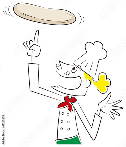 ピザ生地をのばすシェフ