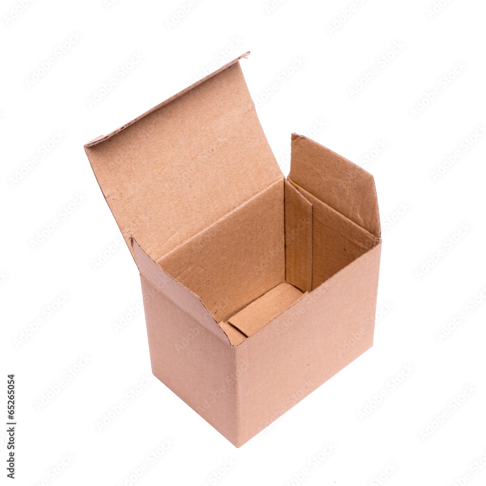 opened cardboard box on a white background opened cardboard box on a white background