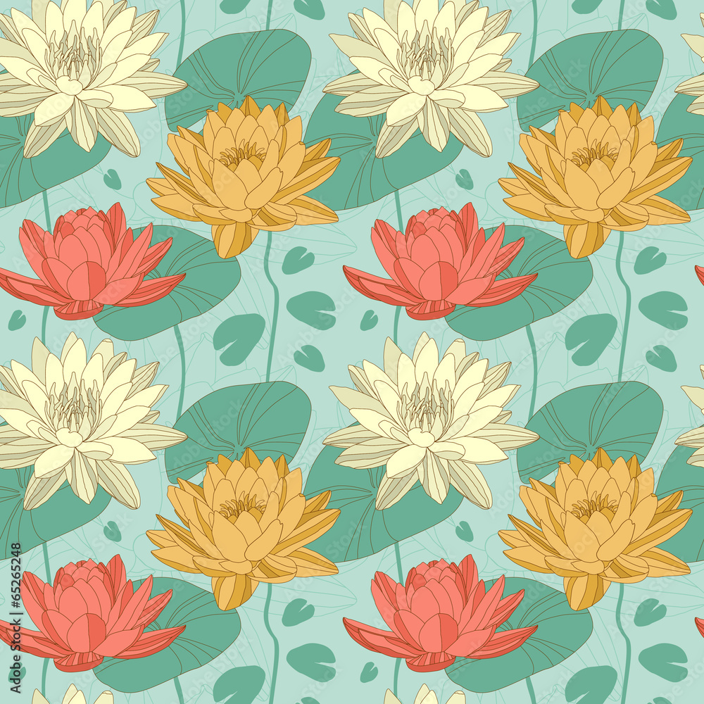 Lotus flowers in seamless pattern Lotus flowers in seamless pattern