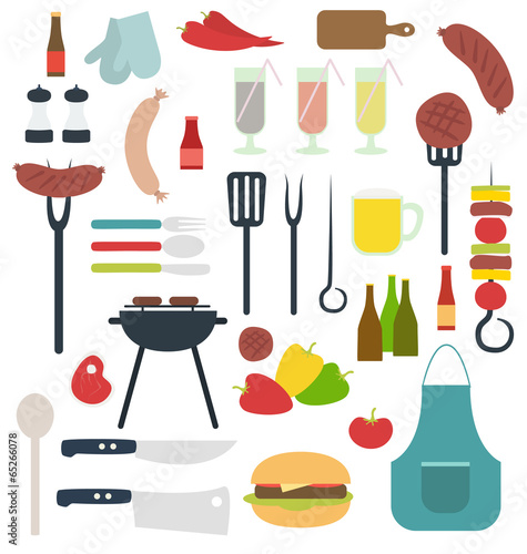 Barbecue things vector flat set