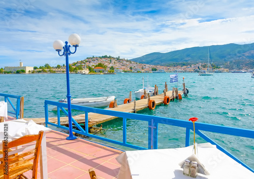 Beautiful wooden pier at Poros island in Greece