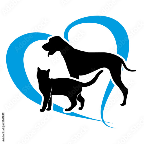 vector cat and dog on a blue heart