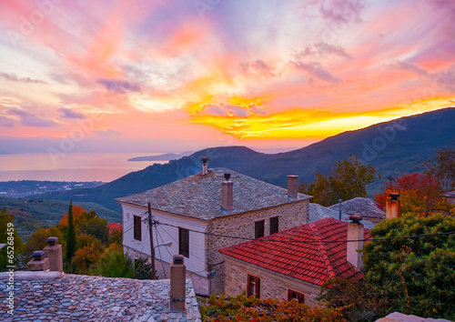 sunset view from Agios Lavrendios village Pilion Greece photo
