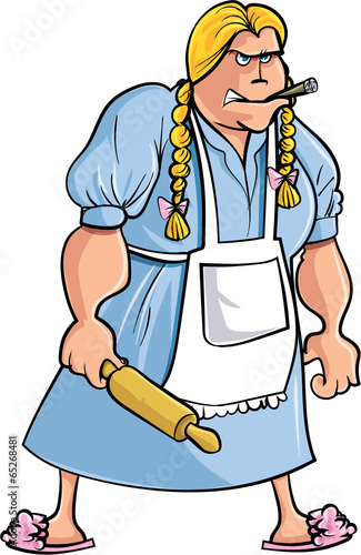Cartoon angry woman with rolling pin