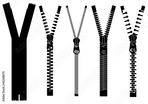 Set of different zippers isolated