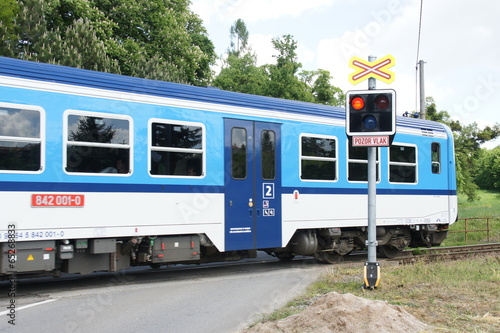 Local train on railroad crossing near Mikulov, Czech republic