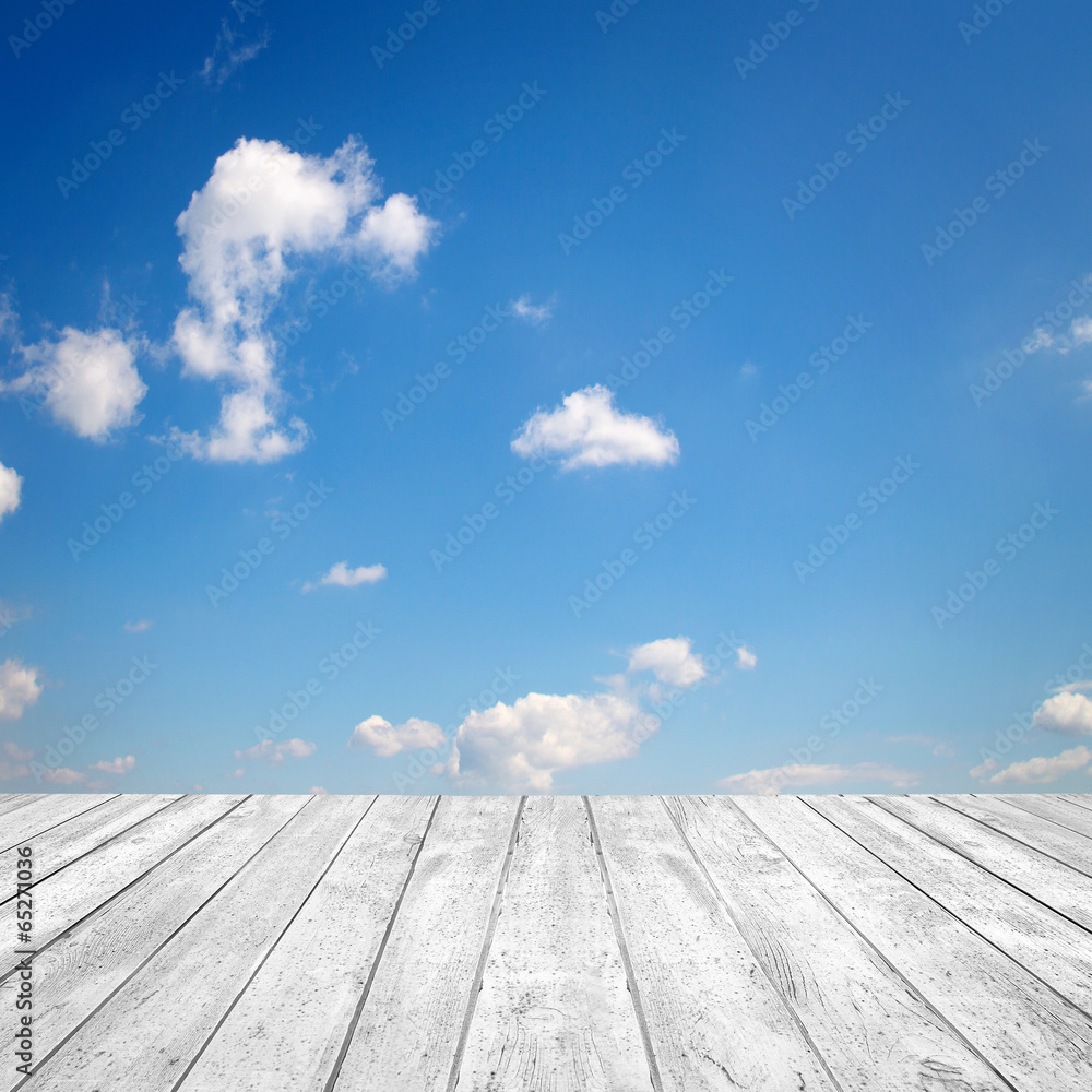 Sky-background with white wood Sky-background with white wood
