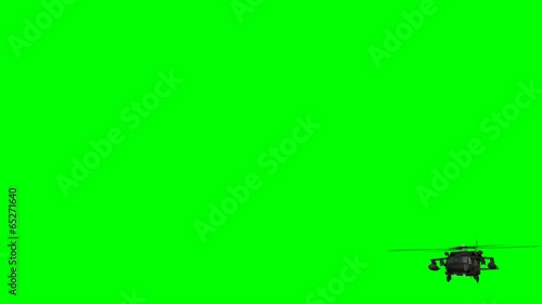 Military Helicopter Uh-60 Black Hawk fly over - green screen