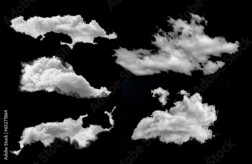 set of five clouds isolated on black