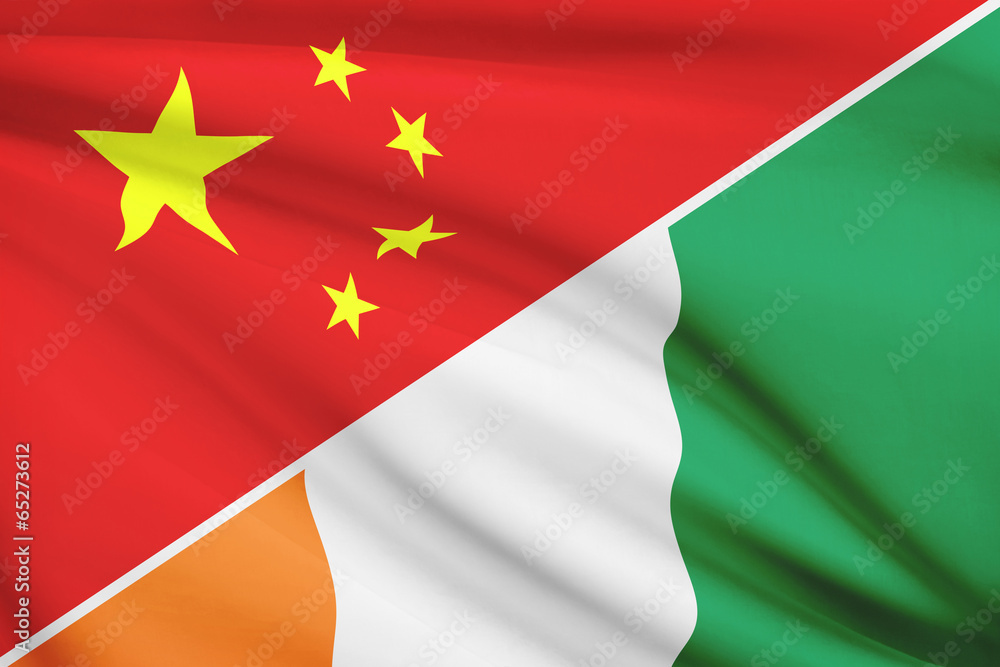 Series of ruffled flags. China and Republic of Ivory Coast. Series of ruffled flags. China and Republic of Ivory Coast.