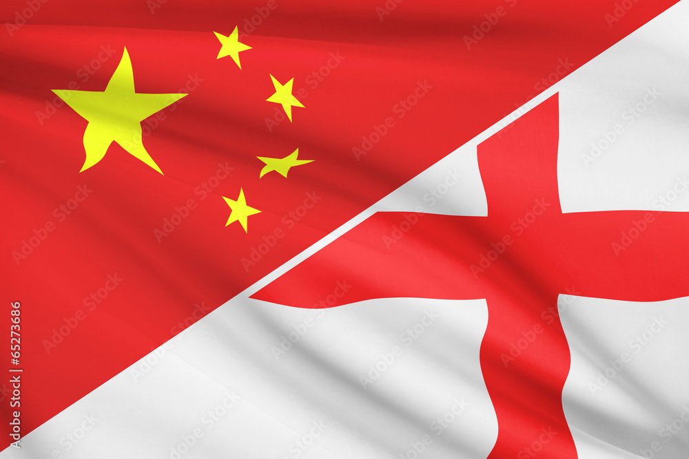 Series of ruffled flags. China and England. Series of ruffled flags. China and England.