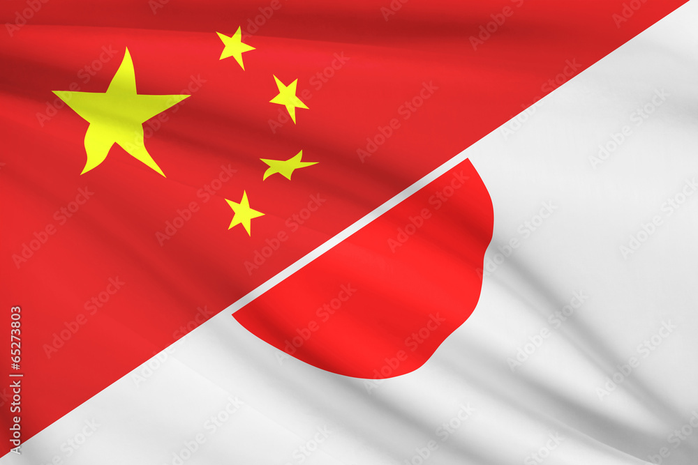 Series of ruffled flags. China and Japan. Series of ruffled flags. China and Japan.