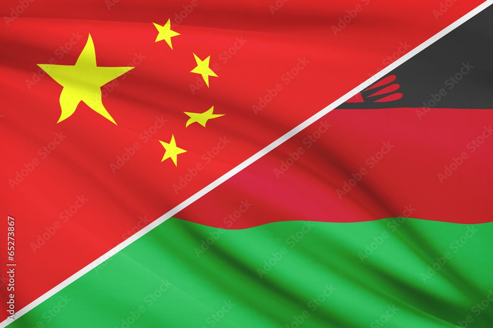 Series of ruffled flags. China and Republic of Malawi. Series of ruffled flags. China and Republic of Malawi.