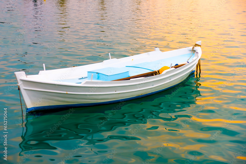 Naklejka premium Beautiful small fishing boat in Nafplio town in Greece
